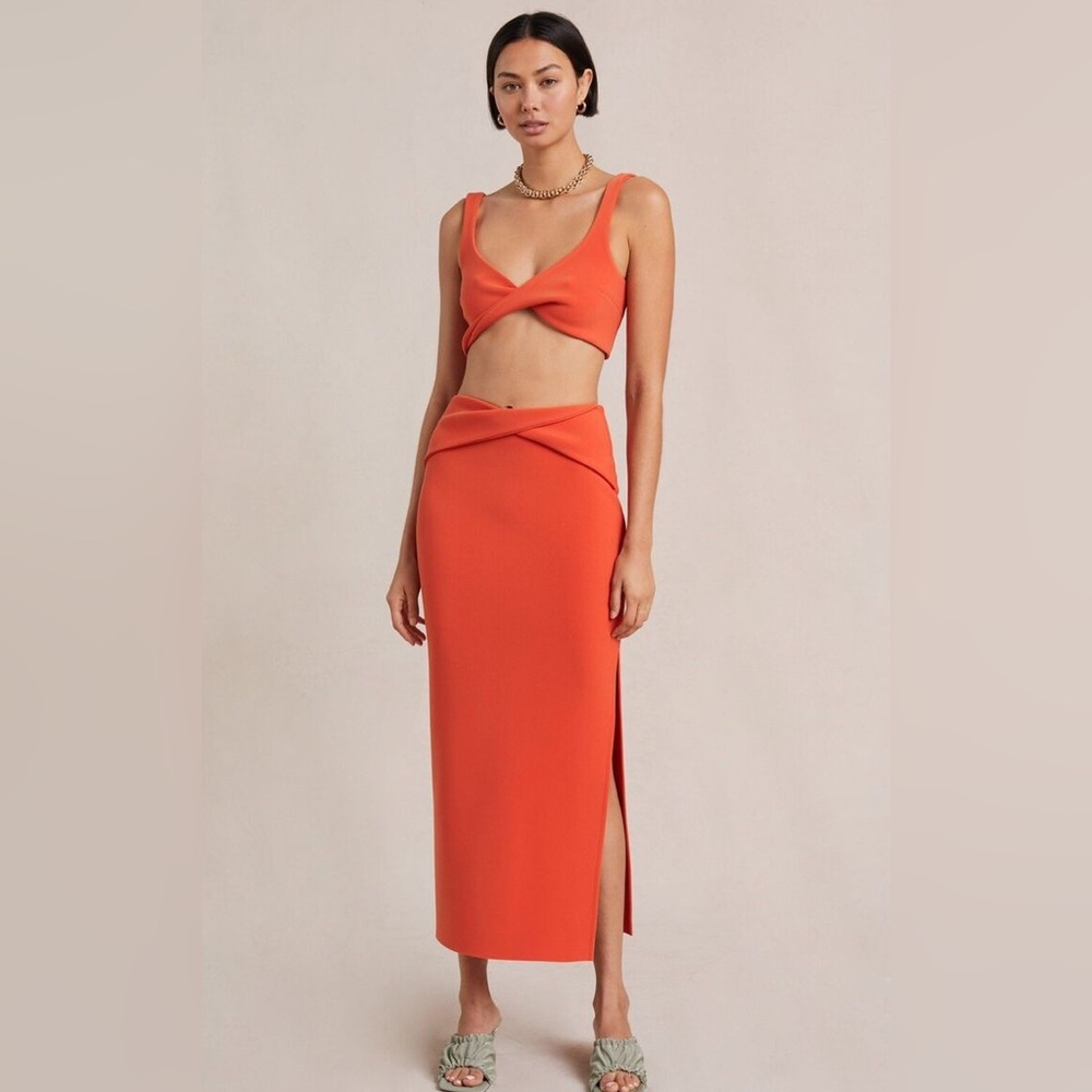 Bec & Bridge Orange midi skirt/crop top set size AUS6/US2